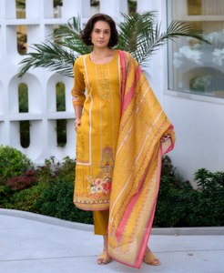 Conjunto de Kurta bordado geométrico de mezcla de seda con pantalón de seda Vaticana y Dupatta - Product Image 6