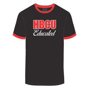 HBCU hombres educados Chenille contraste Trim Ringer camiseta negra con letras bordadas Rojas ropa universitaria de algodón suave - Product Image 2