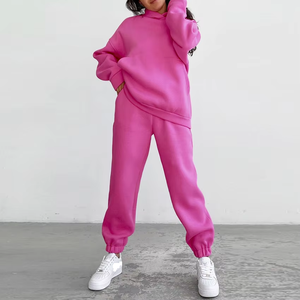 OEM Custom <b>Leisure</b> Sports Two Piece Hoodie <b>Suit</b> Set <b>Women's</b> Hooded Pocket Sweatpants Loose Thick <b>Women</b> Jogger Tracksuit - Product Image 3