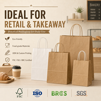 Bolsa de Papel con Asas Retorcidas, Venta al por Mayor, Reciclable, Kraft, para Compras, con Logotipo Personalizado, para Cadenas de Panaderías, Restaurantes, Suministros de Empaque
