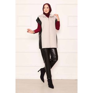 Conjunto de Dos Piezas de Cuero Acolchado Beige para Mujer, Top Corto con Cuello Alto y Pantalones Cortos Casuales para Salir en Invierno - Product Image 1
