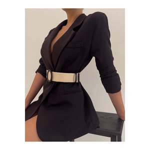 Ceinture élastique tissée pour femme avec boucle plaquée, ceinture pour veste, ceinture pour chemise, ceinture pour robe - Noir - Product Image 5