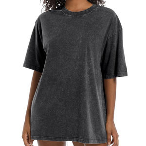 Camisetas de gran tamaño de alta calidad para mujer, camiseta gruesa de lavado ácido Vintage de algodón, Camisetas básicas informales, ropa de calle superior para mujer larga - Product Image 1