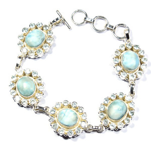 925เงินสเตอร์ลิงทะเลสีฟ้า Larimar ขายสร้อยข้อมือการออกแบบสำหรับผู้หญิง - Product Image 1