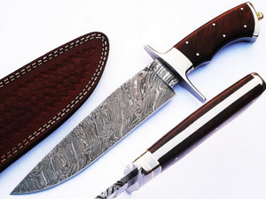 GAINE DE CUIR BOIS D'OLIVIER Personnalisable Couteau Bowie de Chasse en Acier Damas Fait à la Main Beau Fabricant de Couteaux Personnalisables OEM DIY - Product Image 2