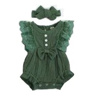 Conjunto infantil para niña, mono con volantes, mono acanalado, conjunto de pantalones florales con diadema - Product Image 5