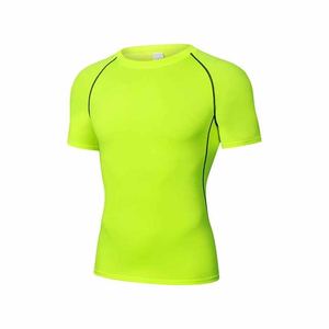 T-shirt de fitness sportif à séchage rapide pour hommes haut de compression élastique à manches courtes tissu tricoté respirant conception d'impression vierge - Product Image 1