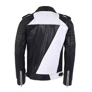 Men's Biker Style White & Black Genuine Leather Racing Motorbike Jacket CE Armours Protected Dual Tone Motorcycle Jacket For Men - Product Image 3