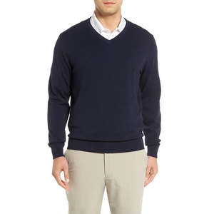 Pulls en laine mérinos pour hommes tricotés sur mesure, logo personnalisé, pull à col en V pour hommes, pull en laine tricoté d'hiver pour streetwear - Product Image 1