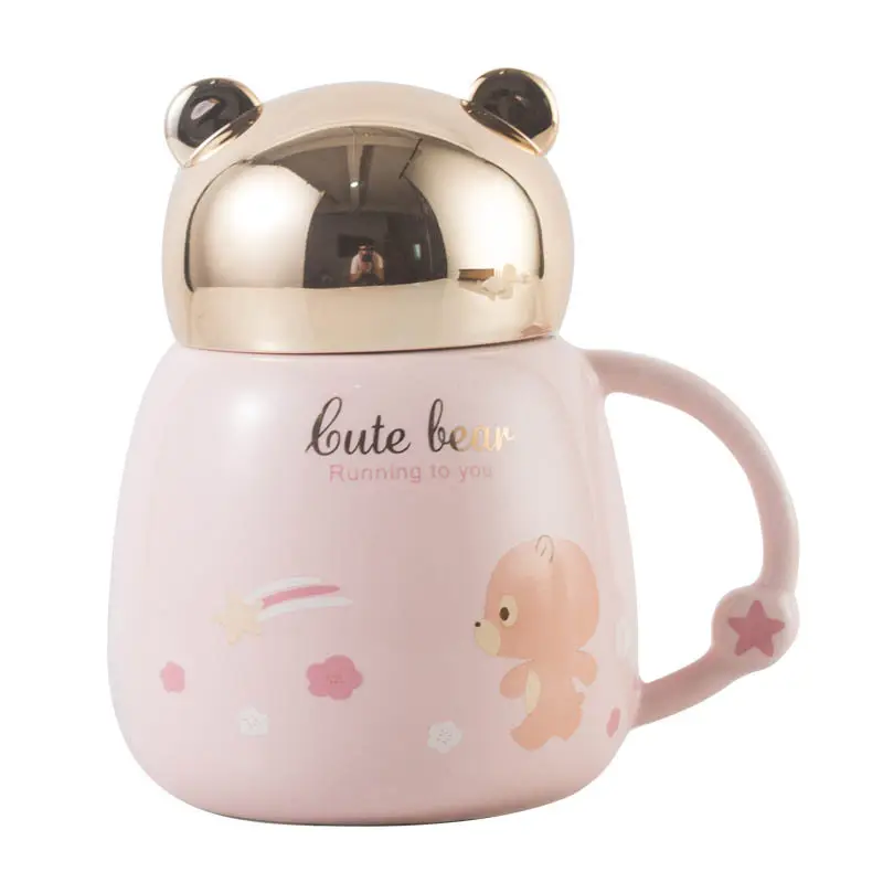 Милый плюшевый мишка, керамическая чашка, креативная мультяшная Детская кружка с крышкой, студенческий подарок, керамическая чашка