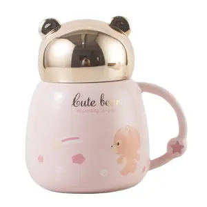 Cute teddy bear ceramic cup creative cartoon children's mug with lid, student wedding gift ceramic cup