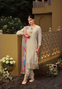 Pure Viscoque Designer Printed Jeaqd Suit Colección paquistaní Totalmente cosido Maxi Cintura elástica Floral Gasa Diamantes Fiesta - Product Image 3