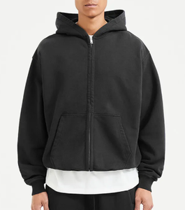 Sudadera con capucha y cremallera lavada con ácido personalizada, ropa de calle de gran tamaño, Sudadera con capucha de forro polar de algodón pesado 100%, Fabricante Mayorista OEM - Product Image 1
