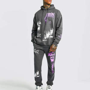 Sweat-shirt à capuche et survêtement pour homme en coton 100% 420GSM, impression sérigraphique lourde, impression en relief, broderie personnalisée, tenue d'entraînement d'hiver - Product Image 4