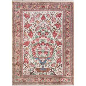 Alfombra de Seda Anudada a Mano Gulmarg, Grande, con Patrón Floral Rojo y Naranja, Rectangular, para Sala de Estar -Pae-5824 - Product Image 1