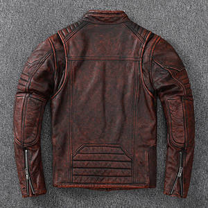 Abrigo de cuero de motocicleta desgastado de alta calidad Chaqueta de cuero de vaca genuina para hombres chaqueta para hombres - Product Image 2