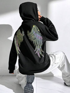 Personalizada de los hombres Vintage French Terry sudaderas con capucha de gran tamaño lavado ácido Zip Impresión digital Algodón Streetwear Rhinestone 3D Invierno - Product Image 3