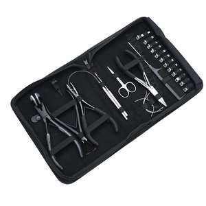 Hair <b>Extension</b> Tools Kit with Silicone Tape-In Press Bead Crimping Plier Remover Stainless Steel Wire Loop Hook & <b>Clips</b> - Product Image 1