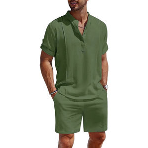 Conjunto de Verano para Hombre, Nuevo, 2 Piezas, Felpa, Formal, para Playa, Transpirable, Camisa de Manga Corta con Botones y Pantalones Cortos, Colores Personalizados - Product Image 2