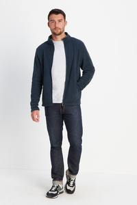 Chaqueta de lana polar con cremallera, prendas de vestir cálidas lisas, chaqueta con cremallera completa con cuello levantado, chaquetas de lana polar negras lisas para adultos para hombres - Product Image 2