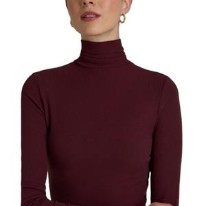 Camiseta de Cuello Alto Ajustada de Manga Larga con Logo Personalizado de Calidad Premium al por Mayor para Mujer, 95% Algodón 5% Tejido Liso Teñido - Product Image 3