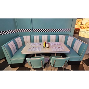 Conjunto de Asientos en Forma de U para Restaurante, con Mesa y Sillas, <span class=keywords><strong>Muebles</strong></span> de Comedor en Cuero PU Azul y Blanco para Hotel o Bar - Product Image 1