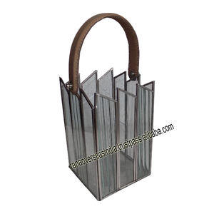 Bolso de mano más vendido, farol de vidrio y acero inoxidable con asa de cuero para bodas y fiestas - Product Image 1