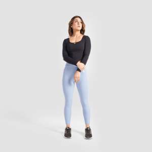 Leggings de sport décontractés Glide 2.0 bleus XL/3XL en nylon tricoté et élasthanne respirant sans coutures avec logo à la taille et motif - Product Image 4