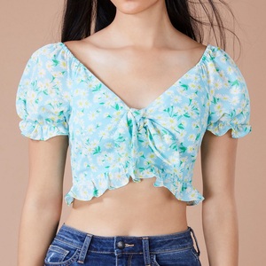 Tops courts imprimés élégants en polyester pour femmes, nouvelle mode, crop top streetwear, haut à manches courtes pour femmes, provenance BD. - Product Image 1