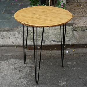 Mesa de Comedor Redonda de Bambú y Madera Maciza de 60 cm con Patas de Horquilla - Mesas para Restaurantes y Hoteles - Product Image 3