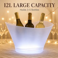 Seau à glace en plastique LED 12L avec base lumineuse, refroidisseur de champagne étanche en PP pour restaurant, bar, fête, OEM, ODM, vente en gros