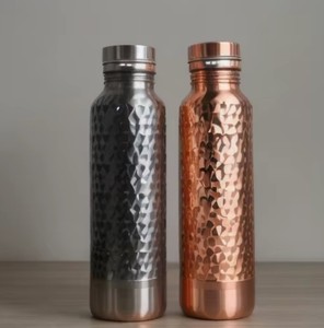 Copper <b>Water</b> <b>Bottle</b> Unique High Glossy Hammered Design <b>Adults</b> Working Gym Outdoor Sports Customizable Logo India - Product Image 1