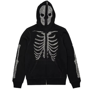 Custom Men's <b>Full</b> Zip-Up French Terry Hoodie Winter Streetwear Style Rhinestone Logo Solid Pattern 100% Cotton Thick Material - Product Image 3