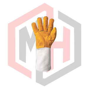 Industrial Safety Firefighting Welding <b>Gloves</b> Tig Mig Leather Grain Texture Knit Wrist Cuff 14 Inch <b>Silicone</b>-free Breathable - Product Image 2