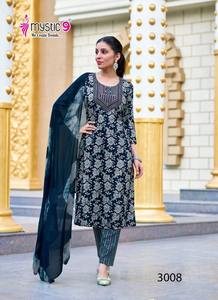 ชุด georgette kurti ของผู้หญิงชุดชาติพันธุ์ที่ทันสมัยสวมใส่สบายกางเกงที่เข้ากันฟรีริ้วรอยแห้งเร็วย้อนกลับได้ - Product Image 4