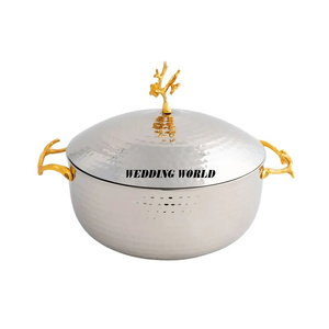 Olla caliente de metal martillado, cazuela de diseñador hecha a mano de la mejor calidad, calentador de alimentos de metal de lujo pulido con espejo de forma redonda - Product Image 1