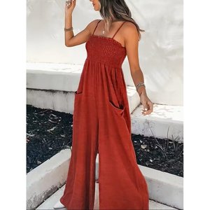 Mono largo de mujer de Jane con tirantes, detalle elástico en el busto y bolsillos, overol casual de pierna ancha para uso diario - Product Image 2