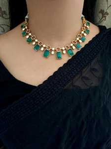 Esmeralda Gemstone Polki American Diamond Jewelry Set de pendientes y collar Conjunto de joyería de moda hecha a mano para mujer - Product Image 4