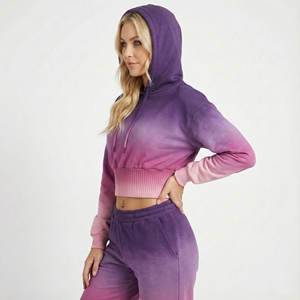 Sweat-shirts à capuche courts pour femmes en molleton de coton sur mesure, taille large, style élégant, épaules tombantes, pull à capuche court - Product Image 2