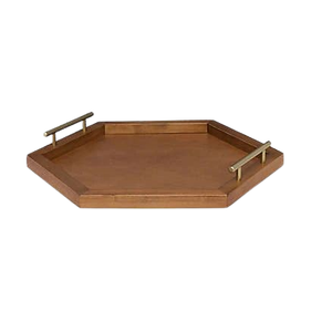 Plateau de service hexagonal moderne en bois Poignées en métal Plateau d'ustensiles de cuisine en bois sans danger pour la maison Hôtel et restaurant - Product Image 3