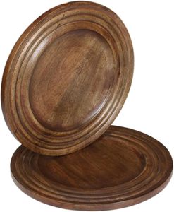 Juego de 2 platos de madera de mango, platos redondos de madera para cena, cargador, bandeja para servir, platos de vajilla naturales ligeros para bistec - Product Image 5
