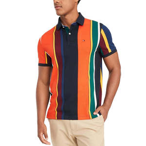 Polo da uomo Tommy Hilfiger 100% cotone a righe, anti-piega, grigio scuro, taglia 6XL, comfort elevato - Product Image 1