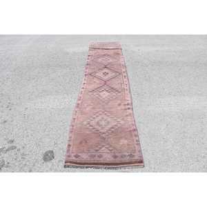 2.4x11.6 ft <b>Runner</b> Turkish Rug, Vintage Rug, <b>Red</b> Purple Patchwork Wool Rug - Product Image 1