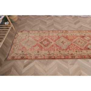 2.9x14.5 ft Rug, Vintage Turkish Rug, <b>Red</b> Brown Camouflage <b>Wool</b> Rug - Product Image 5