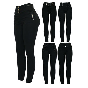 2025 New High Waisted <b>Stretch</b> Flared Women Jeans High Street Style Casual <b>Denim</b> Pants Side Button Design Embroidery Belt Hole - Product Image 1