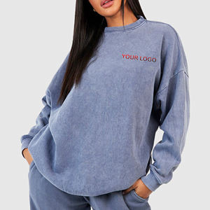 Vente en gros 100% coton Sweats à capuche et sweat-shirt lavés à l'acide, col rond, épaules tombantes, logo imprimé personnalisé, sweat-shirt pour femme - Product Image 4