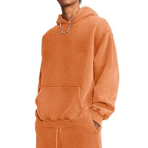 Sweat à capuche vintage en éponge française de haute qualité pour hommes, 100% coton Streetwear, sweats à capuche personnalisés, lavés à l'acide. - Product Image 3