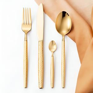 Exquisito juego de cubiertos de acero martillado de 6 piezas, cubiertos de espejo Premium para comedor de lujo y ajustes de mesa elegantes - Product Image 6