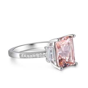 Jeulia <b>Emerald</b> Cut Synthetic Morganite Sterling <b>Silver</b> Wedding Gemstone <b>Ring</b> - Product Image 3