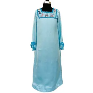 Vestido de manga longa elegante para meninas, vestido abaya muçulmano bordado feito à mão, novidade para exportadores